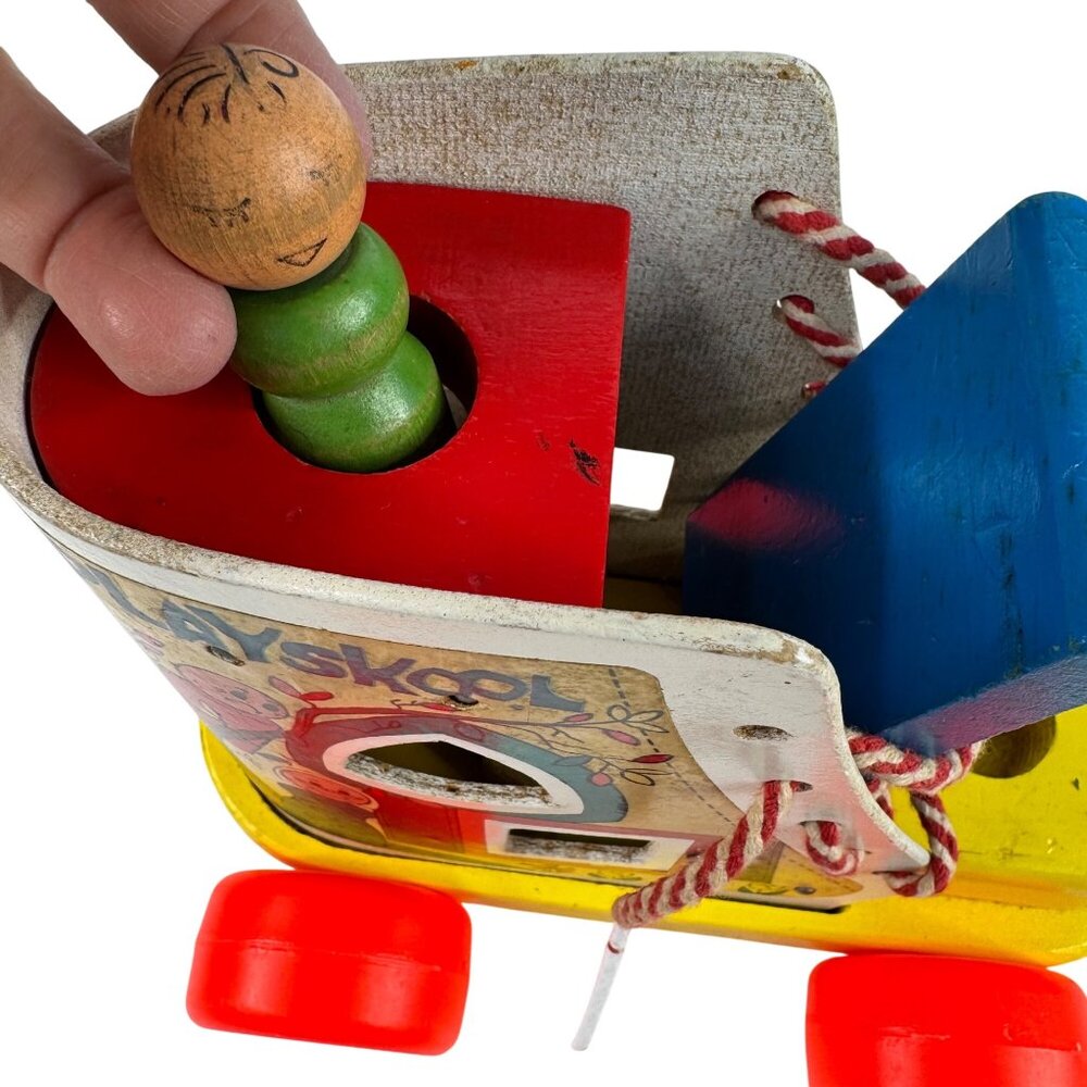 Playskool Wooden Pull Along Toy Shoe Lace Up People Figures 1970s Vtg Toddler - Picture 12 of 13